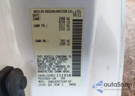 2012 Nissan Altima 2.5 S из США, поврежденный, VIN 1N4AL2EP0CC151958